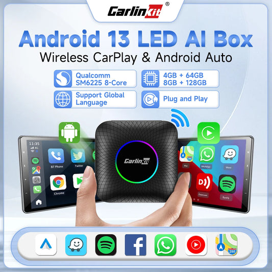 CarlinKit Wireless CarPlay TV Box Wired to Wireless Android Auto Adapter Android 13 8 128G Smart Box For Netflix IOS17