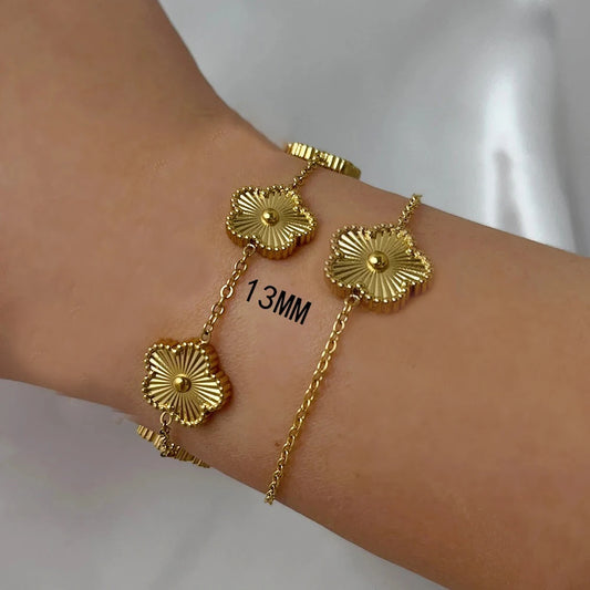 Classic Stainless Steel Hot Selling Golden Clover Adjustable Bracelet Luxury Five Leaf Flower Bracelet Jewelry For Women Gift